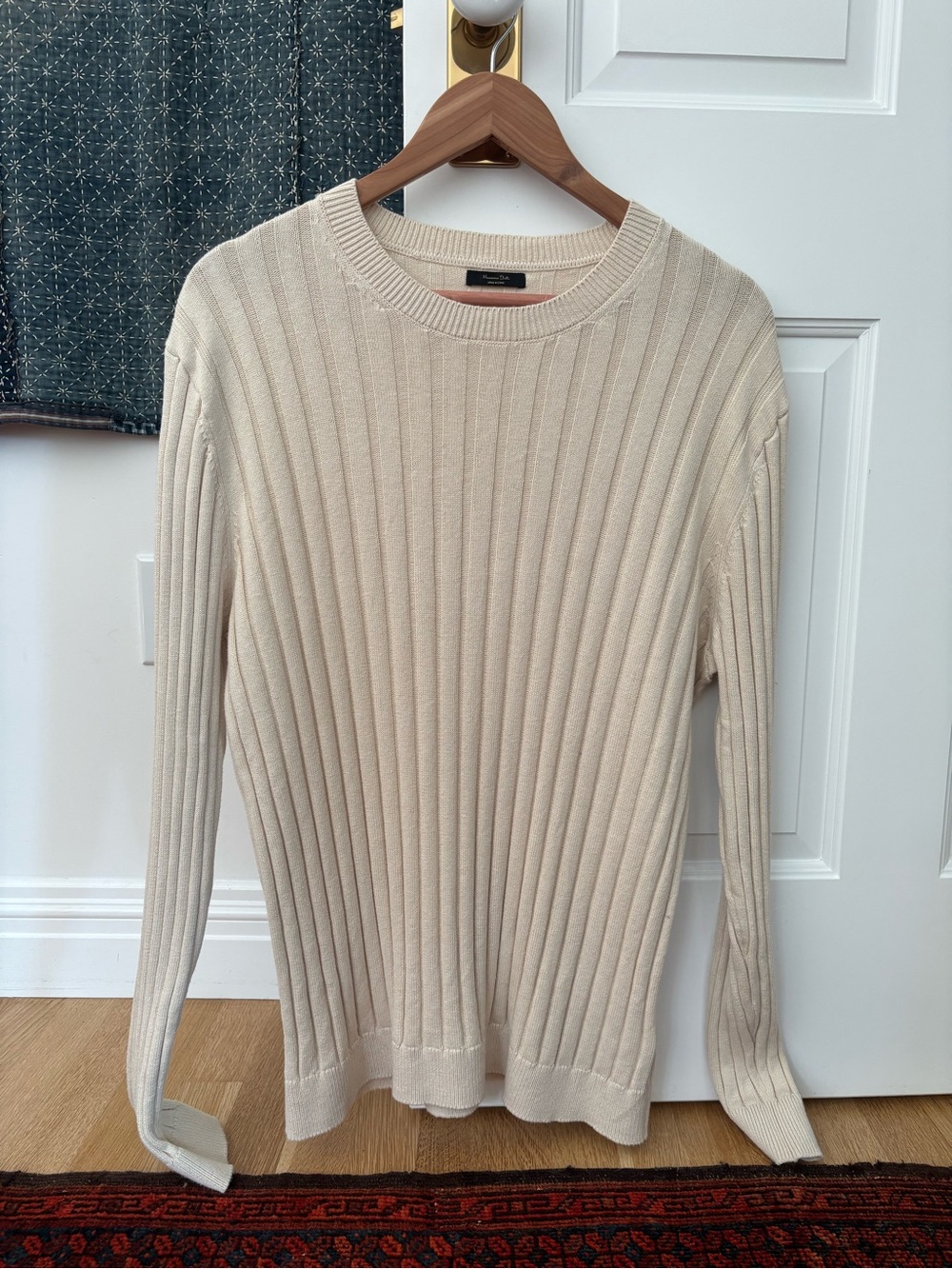 Massimo Dutti Men's Ribbed Crewneck Sweater in Cream